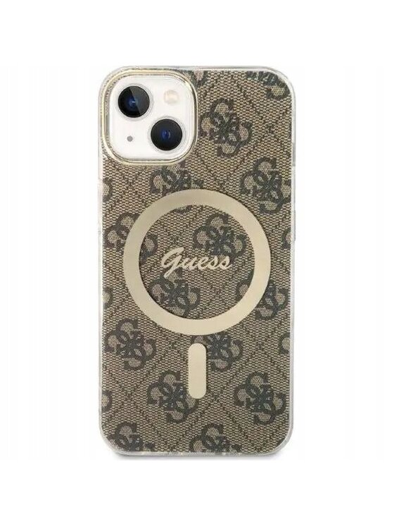 Guess Guess Etui na telefon 4G Metal Gold Logo Brązowy