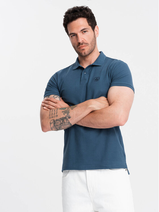 Ombre Ombre Polo OM-POBS-0100 Niebieski Regular Fit