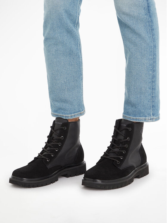 Calvin Klein Jeans Calvin Klein Jeans Зимни обувки Eva Mid Laceup Lth Boot Hiking YM0YM00842 Черен