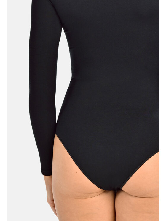 Teyli Teyli Body damskie z długim rękawem Elli Czarny Regular Fit