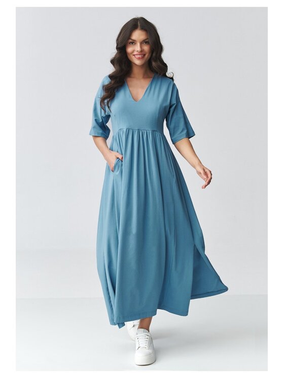 Makadamia Makadamia Sukienka codzienna M933 Niebieski Loose Fit