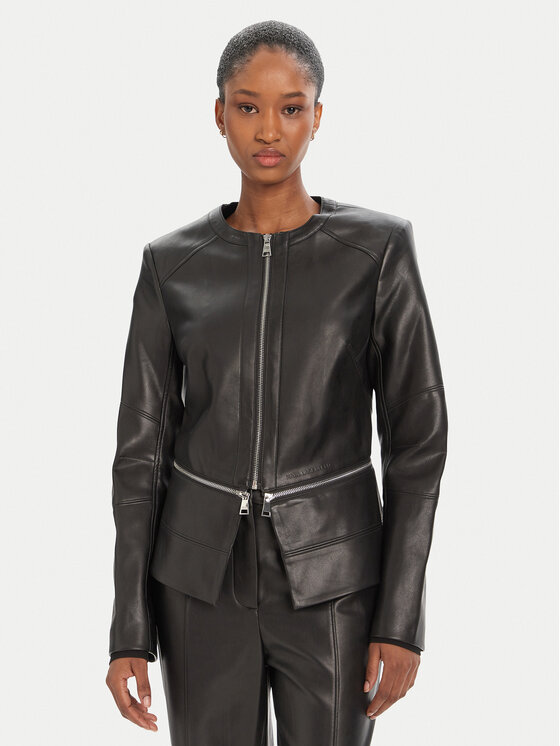 KARL LAGERFELD Kurtka z imitacji skóry A3W14050 Czarny Slim Fit