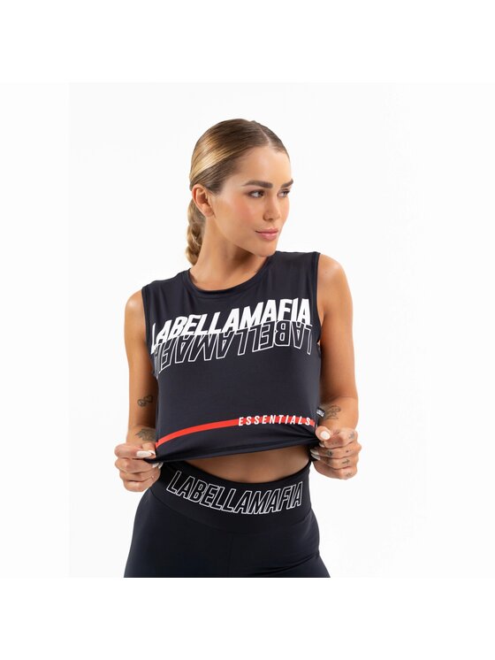 LaBellaMafia LaBellaMafia T-Shirt LABELLAMAFIA CROPPED ESSENTIALS BLACK Czarny Regular Fit