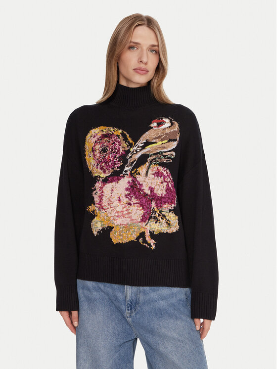 Desigual Desigual Bluză cu gât Bird Laroix 25WWJF04 Negru Regular Fit