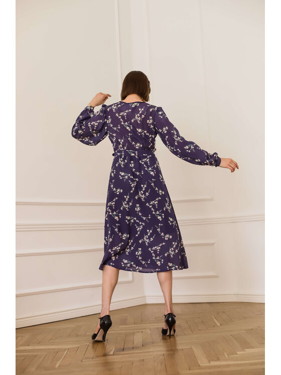 Entelier Entelier Sukienka elegancka kopertowa Granatowy Comfortable Fit