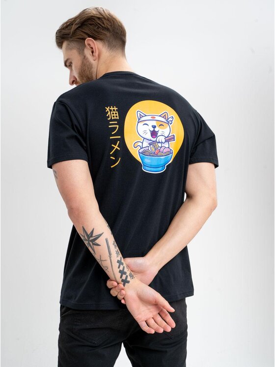 MyStars MyStars T-Shirt Koszulka Z Krótkim Rękawem Czarna My Stars Ramen Neko M Czarny Regular Fit