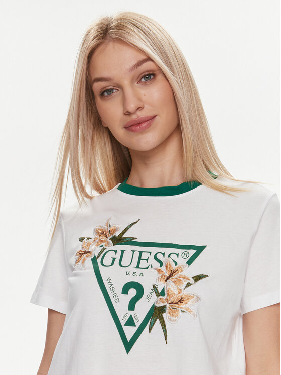 Guess Guess T-krekls Zoey V4GI02 K46D1 Balts Boxy Fit
