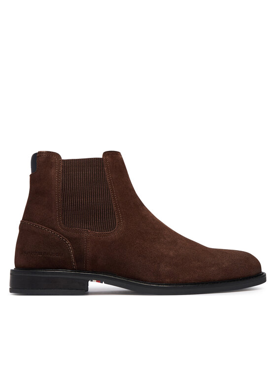 Tommy Hilfiger Tommy Hilfiger Kotníková obuv s elastickým prvkem Corporate Dressy Suede Chelsea FM0FM05953 Hnědá