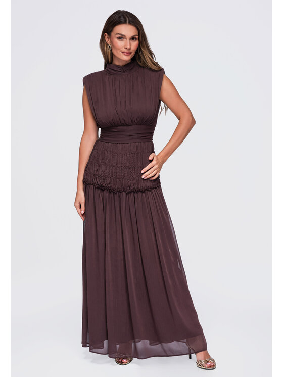 Ombre Ombre Sukienka wieczorowa LA-OM-DLR446 Brązowy Regular Fit