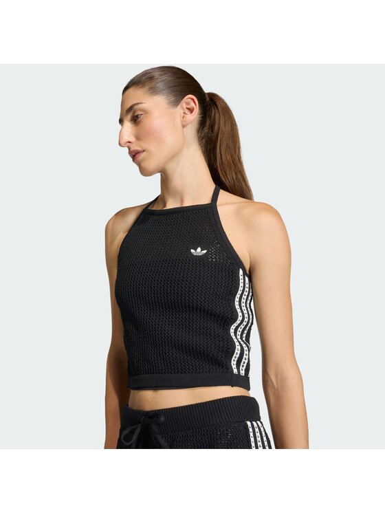 adidas adidas Top Knitted Crochet KE0199 Czarny Slim Fit