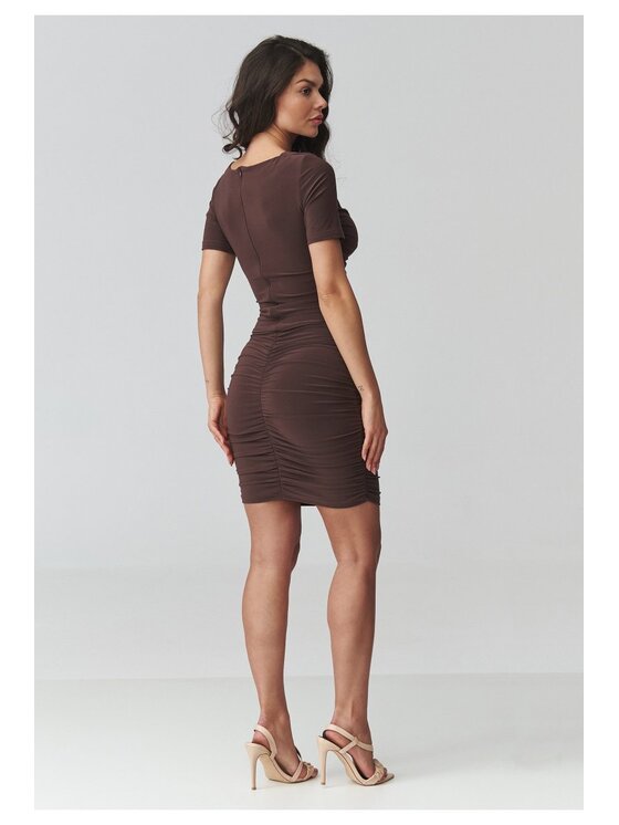 Makadamia Makadamia Sukienka codzienna M937 Brązowy Fitted Fit
