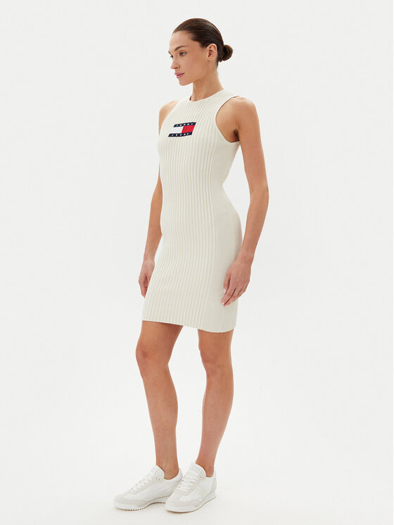 Tommy Jeans Tommy Jeans Sukienka dzianinowa DW0DW20877 Écru Slim Fit