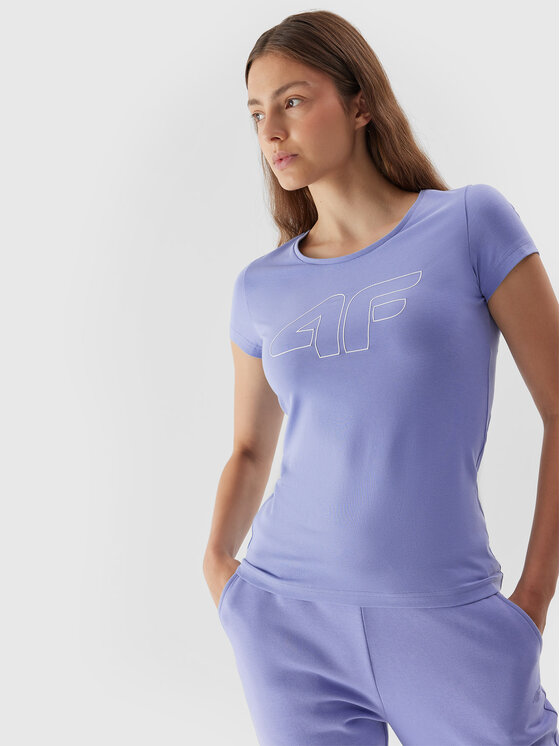 4F 4F T-shirt 4FAW23TTSHF0907 Ljubičasta Slim Fit