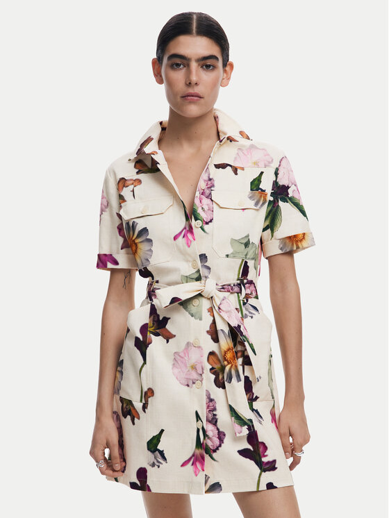 Desigual Desigual Φόρεμα πουκάμισο Monicawhite 25SWVW13 Εκρού Regular Fit