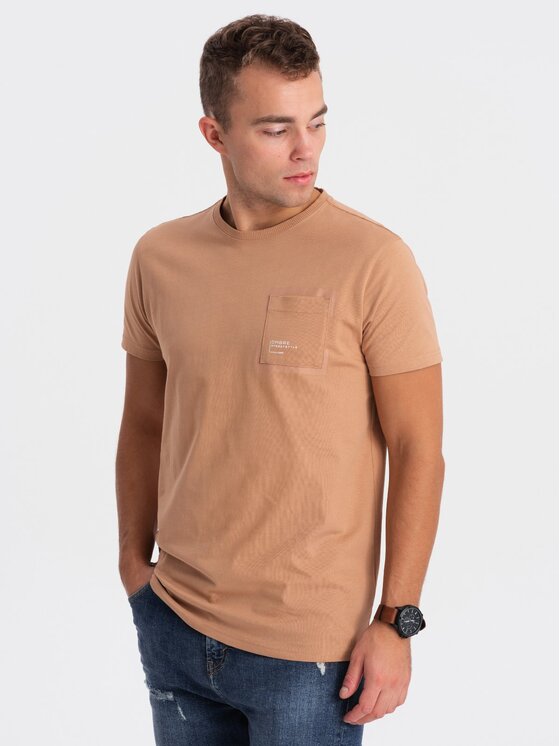 Ombre Ombre T-Shirt OM-TSPT-0154 Beżowy Regular Fit
