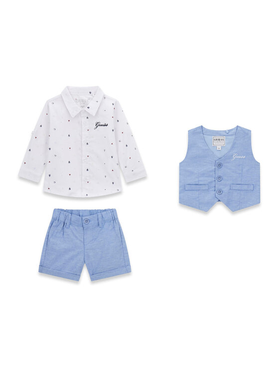 Guess Komplet koszula, kamizelka i spodnie materiałowe I6RG12 WF6P0 Beżowy Regular Fit