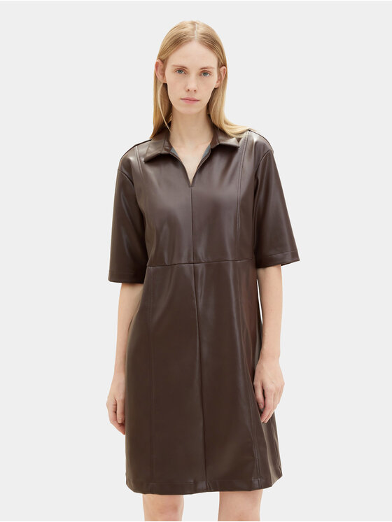 Tom Tailor Tom Tailor Kožna haljina 1039176 Smeđa Regular Fit