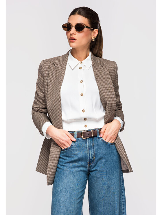 Ombre Ombre Marynarka OW-BLZB-0111 Brązowy Slim Fit