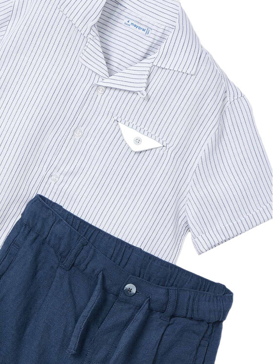 Mayoral Mayoral Set cămașă și șorturi din material textil 3231 Bleumarin Relaxed Fit