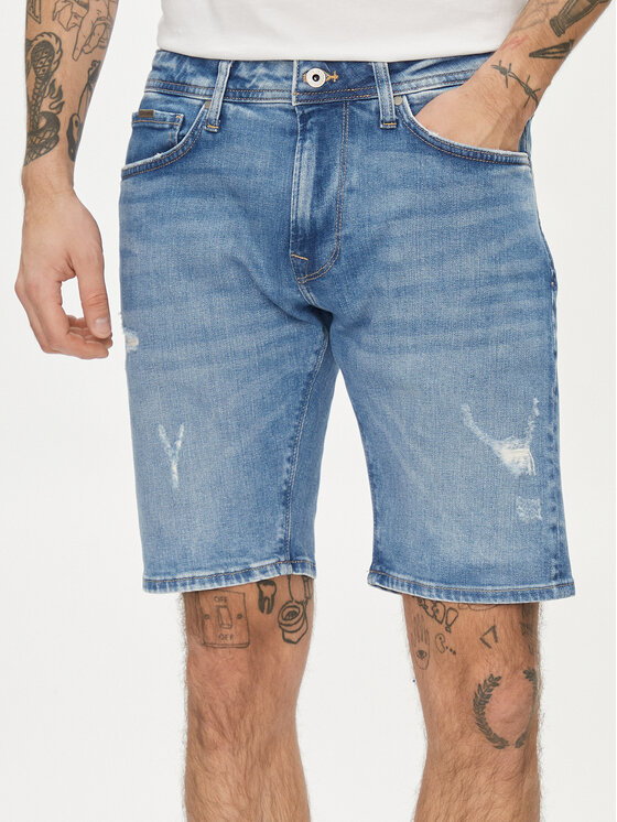 Pepe Jeans Jeans Kratke Hlače Taper Short PM801084RH7 Modra Regular Fit