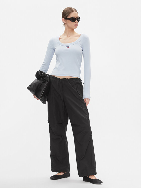 Tommy Jeans Tommy Jeans Halenka Tjw Slim Badge Rib Tee Ls DW0DW17397 Světle modrá Slim Fit
