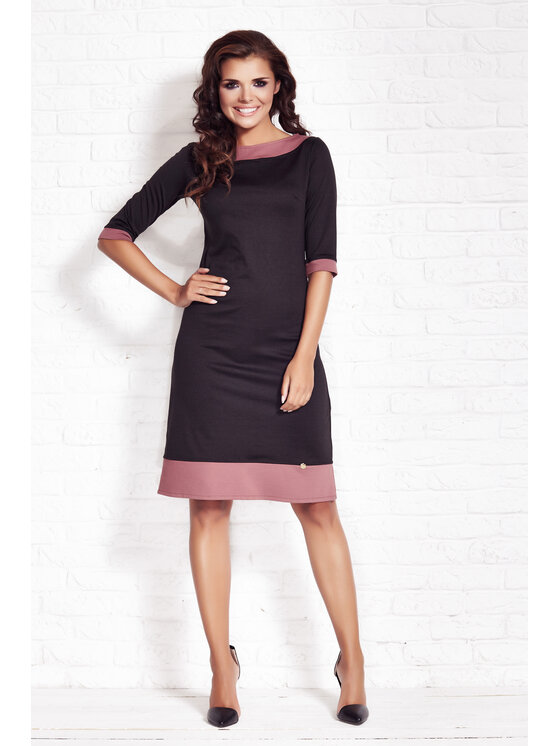 Awama Awama Sukienka dzianinowa A077 Czarny Basic Fit