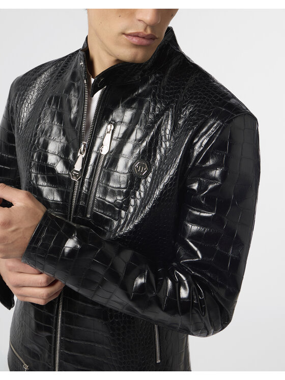 PHILIPP PLEIN PHILIPP PLEIN Kurtka skórzana 29937 Czarny Slim Fit