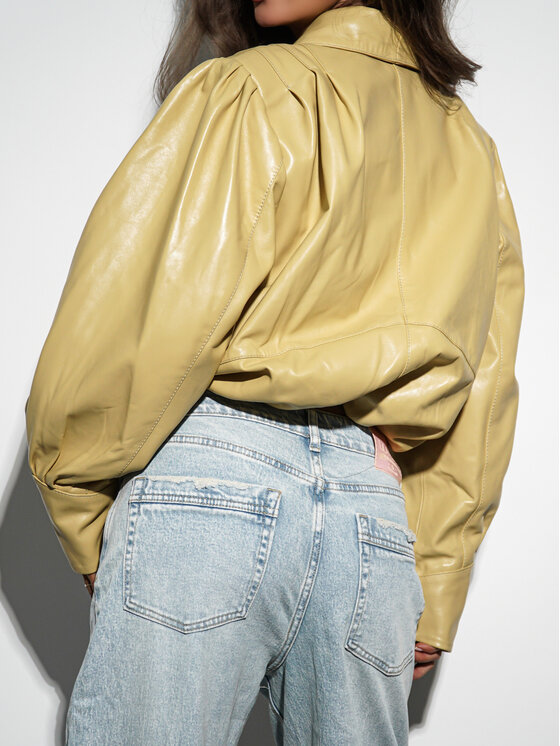 LilaLou LilaLou Kožená bunda Miu Žltá Regular Fit