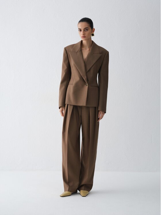 La Mania La Mania Marynarka SEVAN Brązowy Slim Fit