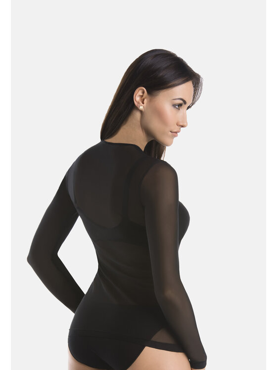 Teyli Teyli Bluzka damska z siateczki Glamour Czarny Standard Fit