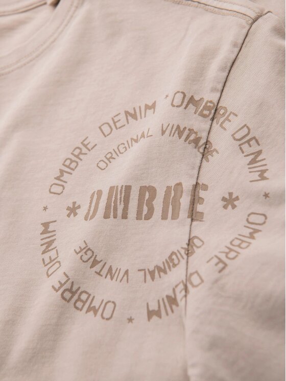 Ombre Ombre T-Shirt OM-TSWT-0202 Beżowy Regular Fit