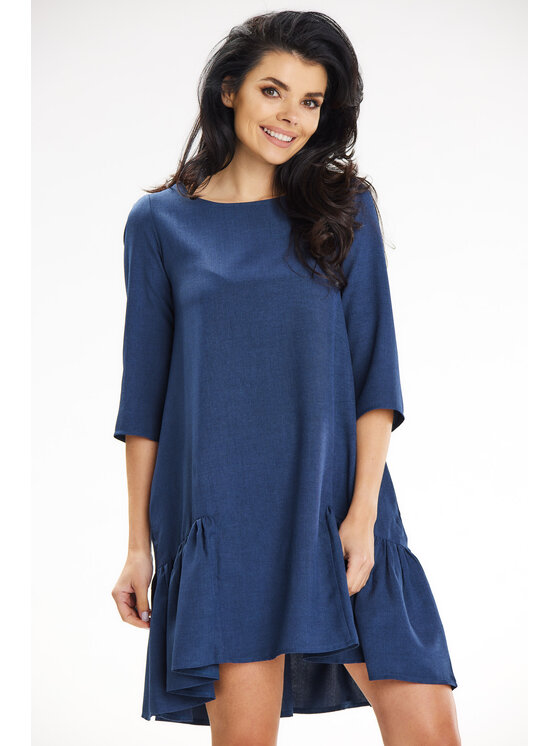 Awama Awama Sukienka letnia A648 Granatowy Basic Fit
