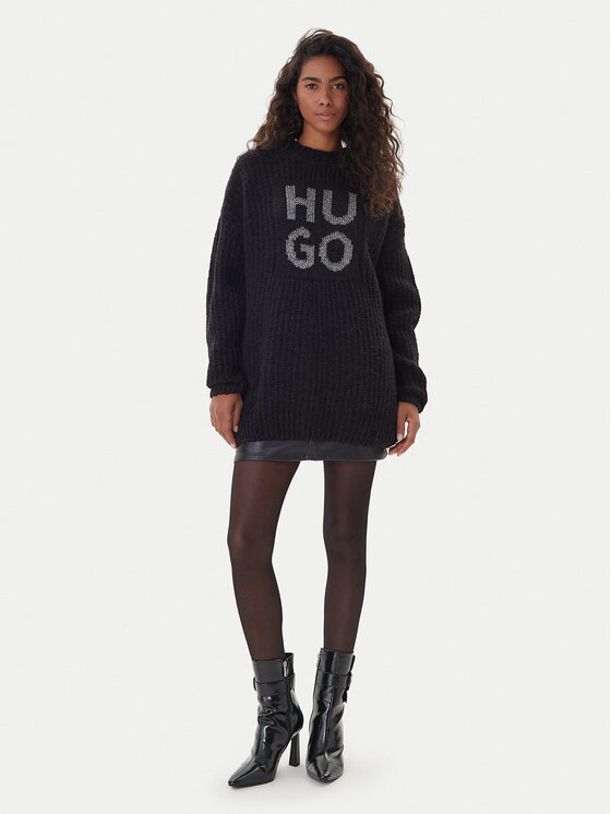 HUGO HUGO Kootud kleit Sloguis 50548245 Must Oversize