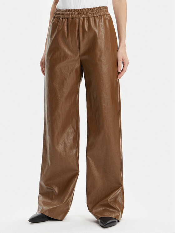 Max Mara Leisure Max Mara Leisure Kalhoty z imitace kůže Brezza 2415131141 Hnědá Wide Leg