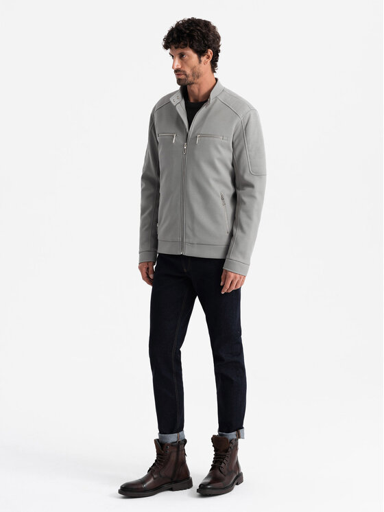 Ombre Ombre Kurtka bomber OM-JALP-0157 Szary Regular Fit
