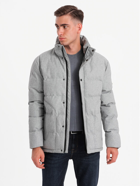 Ombre Ombre Vatovaná bunda OM-JAHP-0203 Šedá Regular Fit