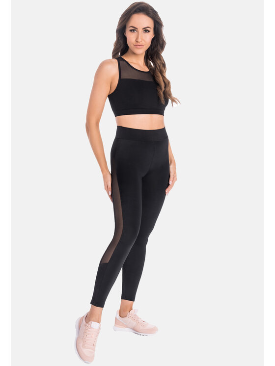 Teyli Teyli Legginsy sportowe z siateczką Mappy Czarny Regular Fit
