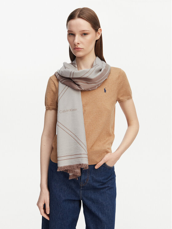 Calvin Klein Calvin Klein Scialle Emblem Repeat Lw Shawl W Fringes LV04F8074G Bianco