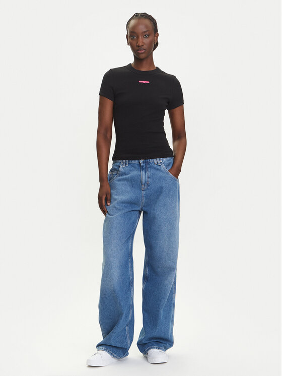 Tommy Jeans Tommy Jeans Tričko Script Label DW0DW21402 Čierna Slim Fit