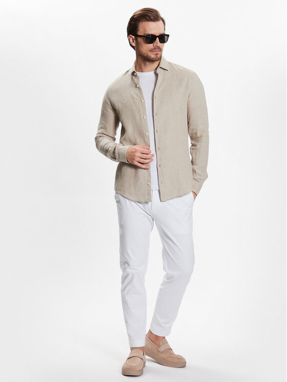 Calvin Klein Calvin Klein Koszula Linen Solid Slim Shirt K10K109286 Beżowy Slim Fit