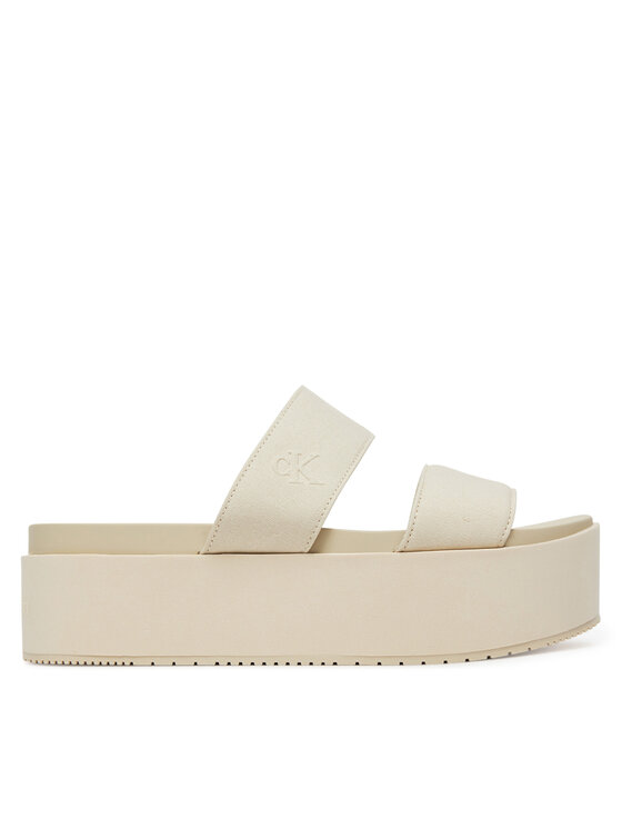 Şlapi Calvin Klein Jeans Flatform Sandal Webbing In YW0YW01789 Écru