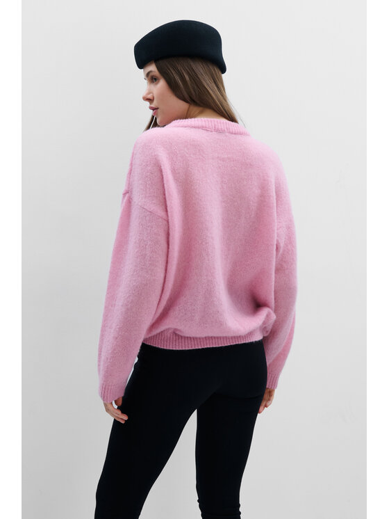Fobya Fobya Sweter F2113 Różowy Basic Fit