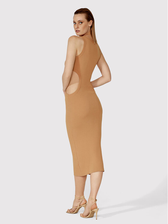 Simple Simple Літня сукня SUD015 Коричневий Slim Fit