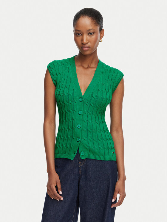 Tommy Hilfiger Cardigan Mid Gg Cable WW0WW50075 Verde Regular Fit
