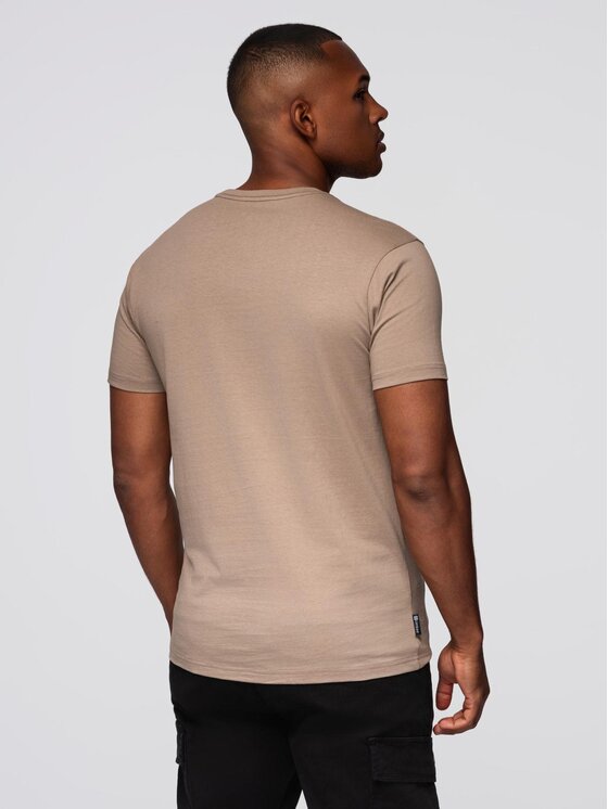 Ombre Ombre T-Shirt OM-TSPT-0166 Beżowy Regular Fit