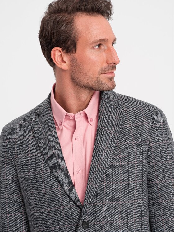 Ombre Ombre Marynarka OM-BLZB-0119 Szary Regular Fit