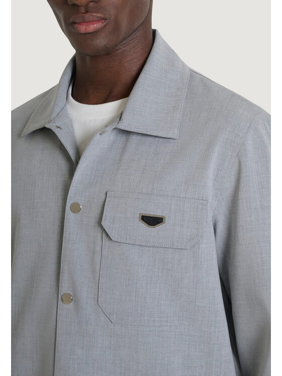 Antony Morato Antony Morato Πουκάμισο TIRANA REGULAR FIT WITH LOGOED METAL BADGE Γκρι Regular Fit