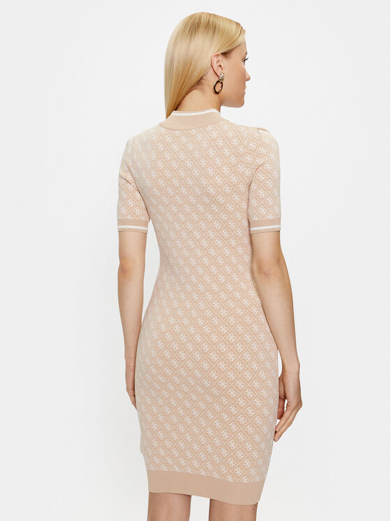 Guess Guess Úpletové šaty W3YK39 Z37K0 Béžová Slim Fit