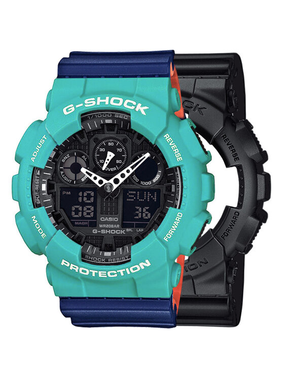 Casio Casio Zegarek SET GA-100-1A1ER + BEZEL 10410475 + PASEK 10527467 Niebieski