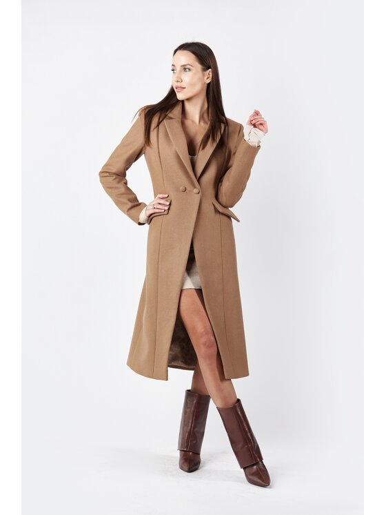 MANDRAGORA MANDRAGORA Cappotto di lana błyskotliwy karmelowy Beige Over Fit